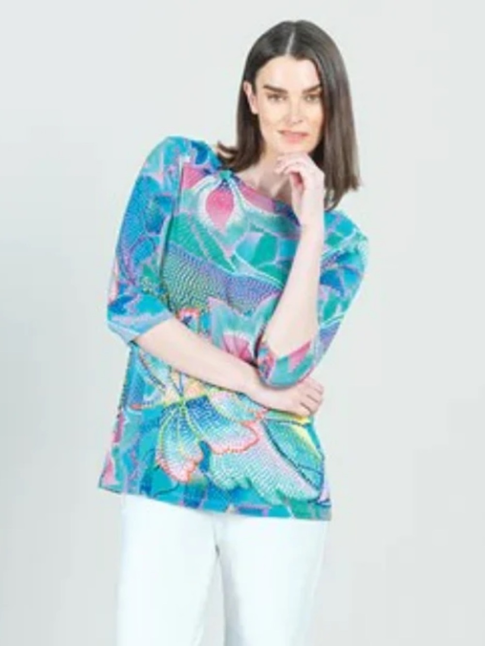 Clara Sun Woo Mosaic Print Scoop Neck Tunic Top, NWT, size XS